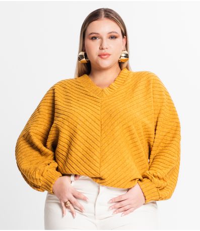 Blusão Feminino Plus Size Canelado Secret Glam Amarelo