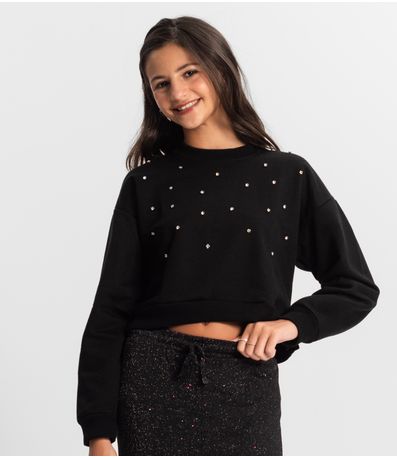 Blusão Juvenil Feminino Em Moletom Minty Preto