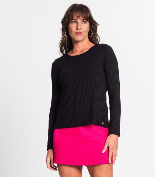 Blusa Feminina Canelada Manga Longa Endless Preto