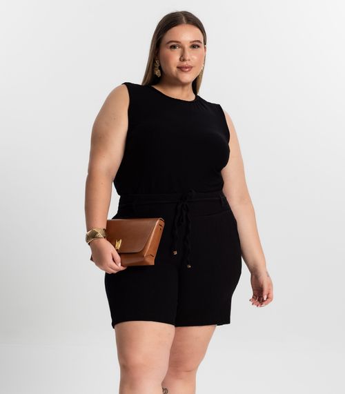Shorts Plus Size Feminino em Moletinho Secret Glam Preto