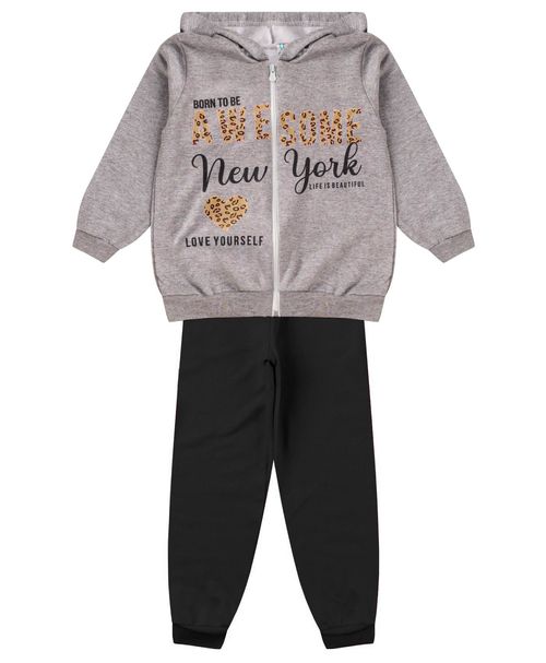Conjunto De Moletom Infantil Com Capuz Kappes Cinza