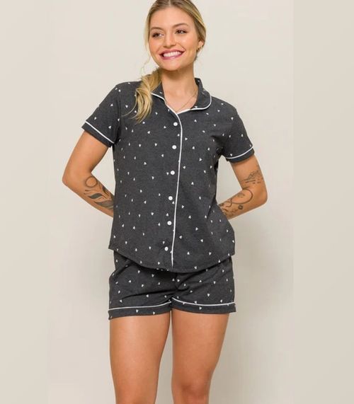 Pijama Feminino Americano Manga Curta Evanilda Preto