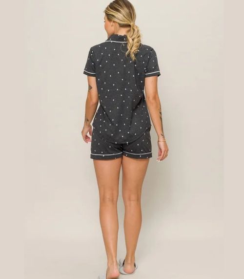 Pijama Feminino Americano Manga Curta Evanilda Preto