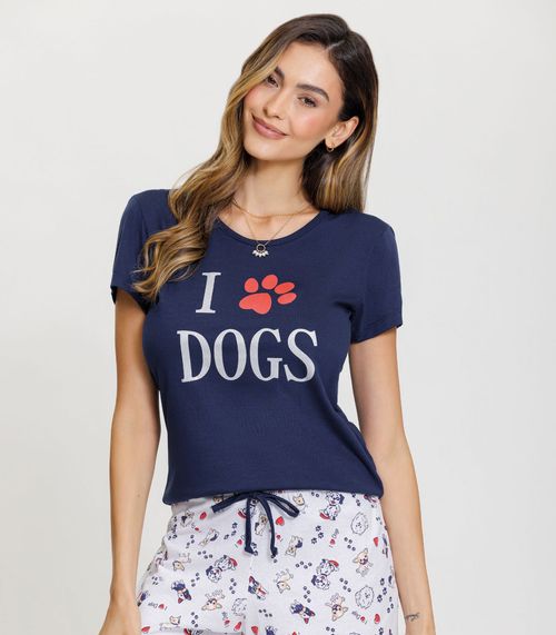 Pijama Feminino Manga Curta Mensageira Da Paz Azul
