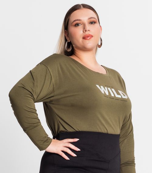 Blusa Manga Longa Feminina Plus Size Secret Glam Verde