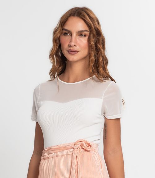 Blusa Feminina Manga Curta Endless Bege