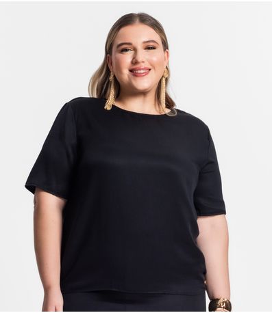 Blusa Plus Size Feminina Manga Curta Secret Glam Preto