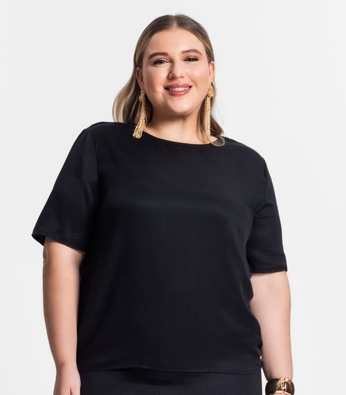 Blusa Plus Size Feminina Manga Curta Secret Glam Preto