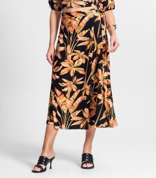 Saia Midi Feminina Estampada Endless Preto