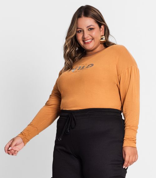 Blusa Manga Longa Feminina Plus Size Secret Glam Marrom