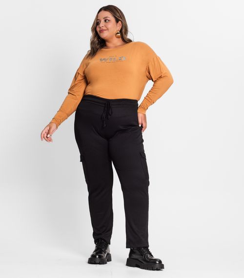 Blusa Manga Longa Feminina Plus Size Secret Glam Marrom