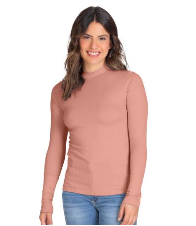 Blusa Manga Longa Feminina Canelada Select Rosa
