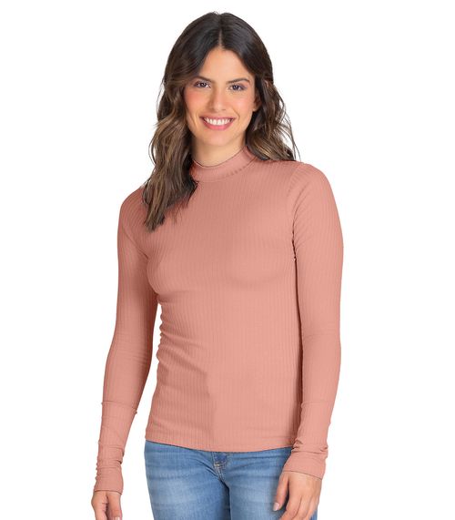 Blusa Manga Longa Feminina Canelada Select Rosa