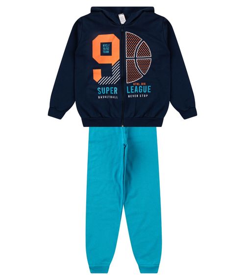 Conjunto De Moletom Menino Com Capuz Kappes Azul