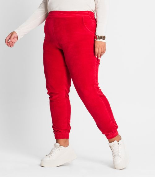 Calça Feminina Plus Size Em Plush Secret Glam Vermelho