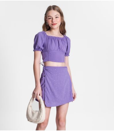 Conjunto Juvenil Blusa E Shorts Saia Minty Roxo