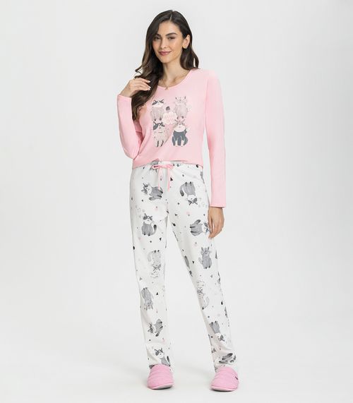 Pijama Manga Longa Gatinhos Mensageira Da Paz Rosa