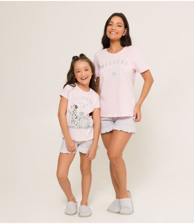 Pijama Menina Manga Curta Meia Malha Evanilda Rosa