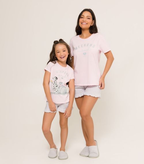 Pijama Menina Manga Curta Meia Malha Evanilda Rosa