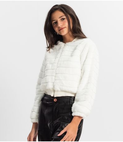 Jaqueta Juvenil Feminina Com Pelo Minty Bege