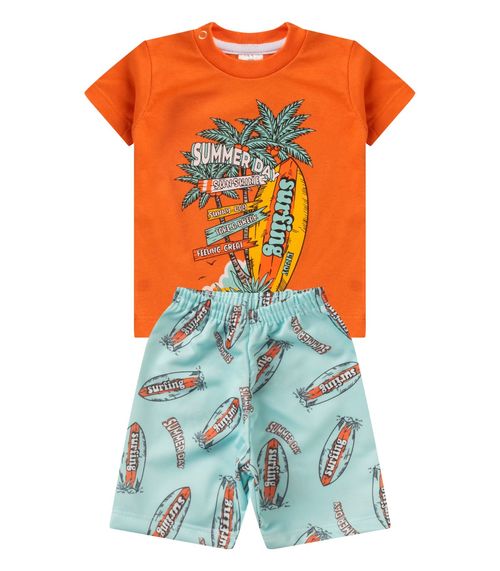 Conjunto Menino Meia Malha Estampado Kappes Laranja