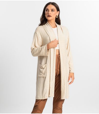 Cardigan Tricot Alongado Feminino Endless Bege