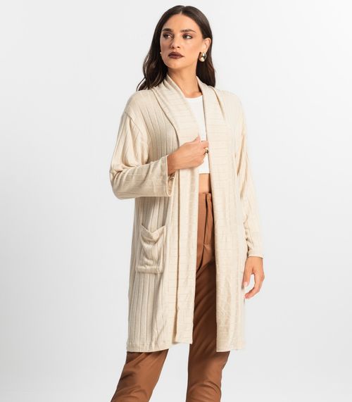 Cardigan Tricot Alongado Feminino Endless Bege