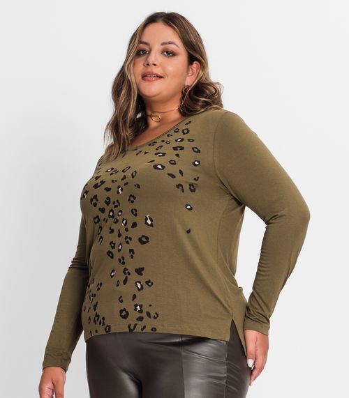 Blusa Manga Longa Plus Size Secret Glam Verde