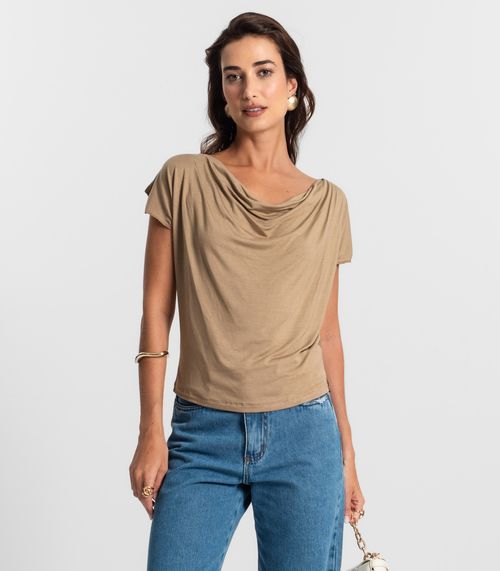 Blusa Feminina Com Decote Drapeado KO Marrom