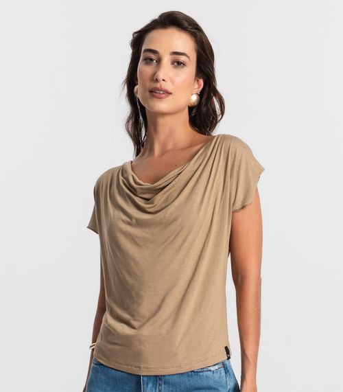 Blusa Feminina Com Decote Drapeado KO Marrom