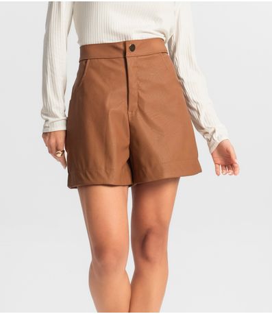 Shorts Feminino Courino Sintético Endless Marrom