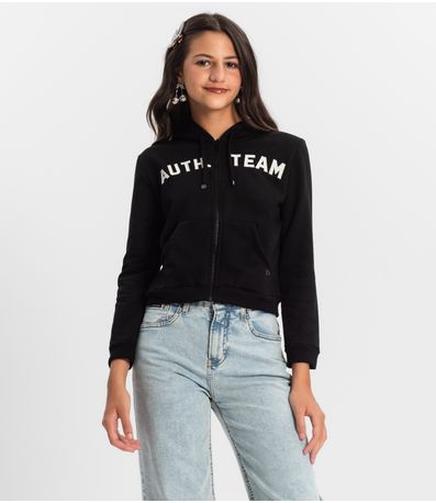 Jaqueta Juvenil Feminina Com Capuz Minty Preto