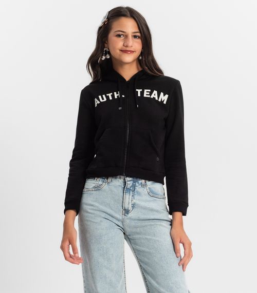 Jaqueta Juvenil Feminina Com Capuz Minty Preto