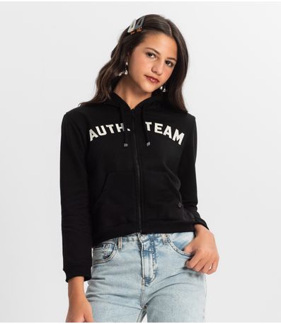 Jaqueta Juvenil Feminina Com Capuz Minty Preto