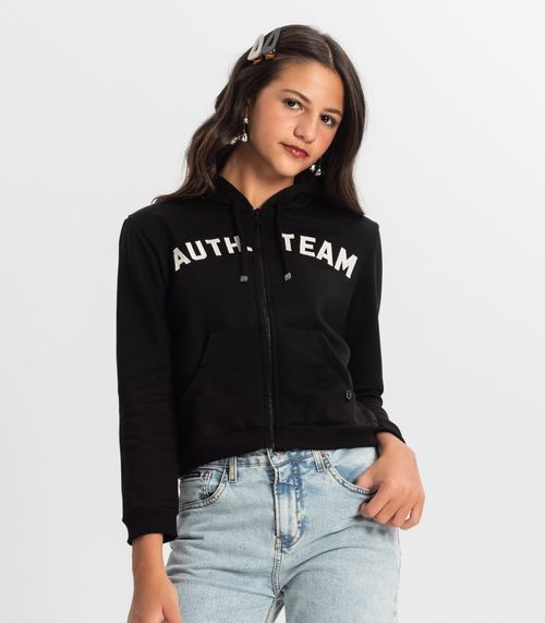 Jaqueta Juvenil Feminina Com Capuz Minty Preto