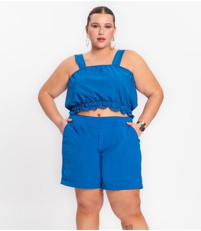 Shorts Feminino Plus Size Crepe Light Secret Glam Azul
