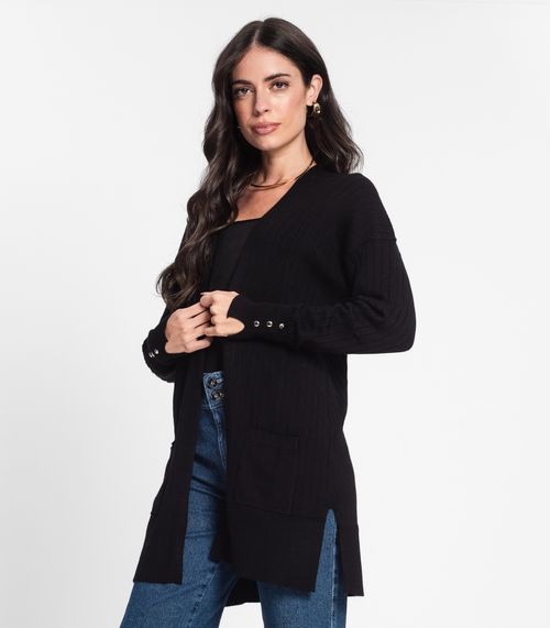 Cardigan Feminino Em Tricot Canelado Endless Preto