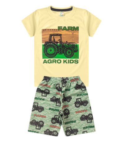 Conjunto Menino Meia Malha Estampado Kappes Amarelo