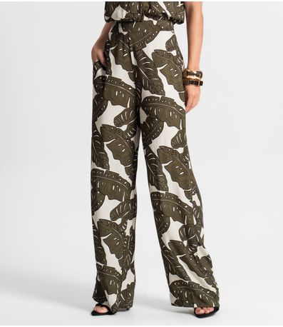 Calça Feminina Pantalona Estampada Endless Verde