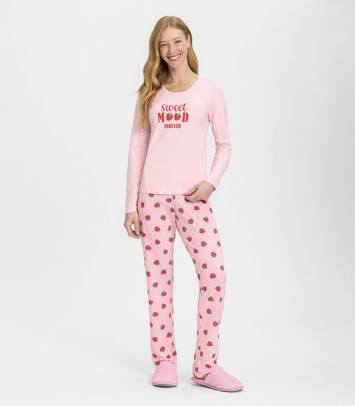 Pijama Feminino Manga Longa Mensageira Da Paz Rosa