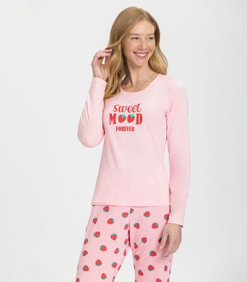 Pijama Feminino Manga Longa Mensageira Da Paz Rosa