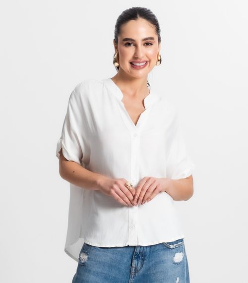Camisa Feminina Gola Padre Manga Curta Select Bege