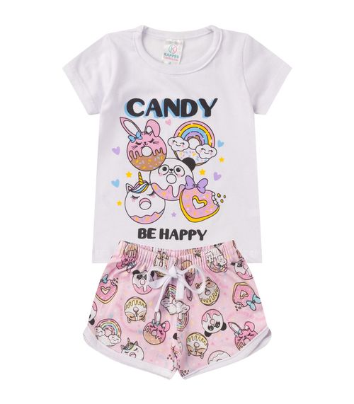 Conjunto Menina Cotton Estampado Kappes Branco