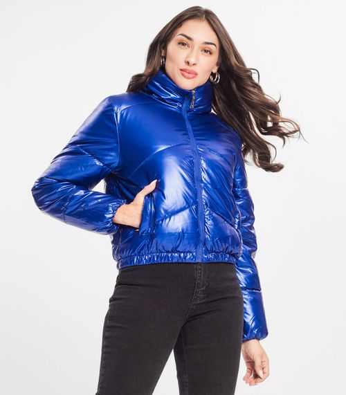 Jaqueta Puffer Feminina Metalizada Select Azul