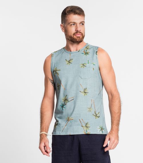 Regata Masculina Com Estampa De Coqueiros Diametro Azul