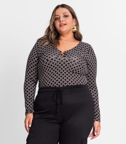 Blusa Feminina Manga Longa Plus Size Secret Glam Preto