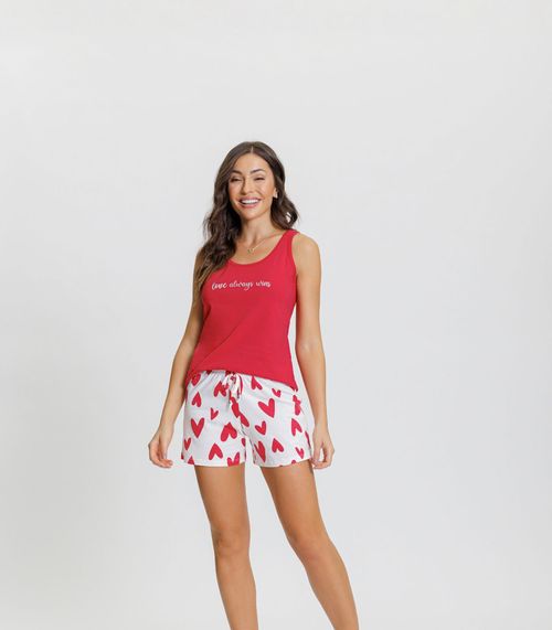 Pijama Feminino Regata Mensageiro Dos Sonhos Vermelho