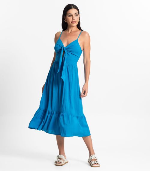 Vestido Longo Feminino Alcinha Com Nó Style Box Azul
