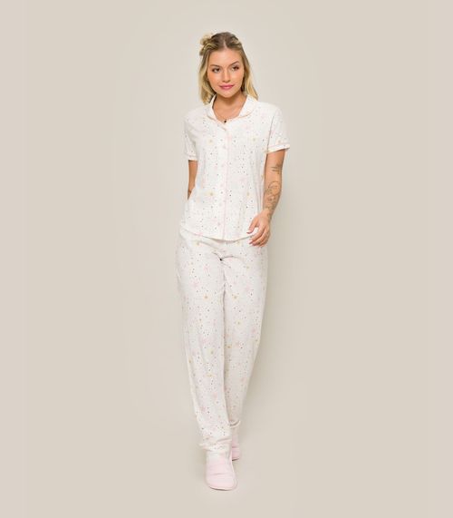 Pijama Feminino Americano Manga Curta Evanilda Branco