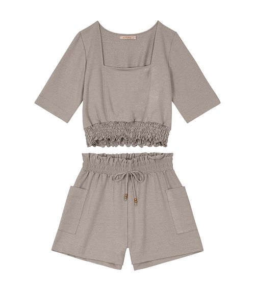 Conjunto Blusa Com Shorts Molecotton Lurex Endless Cinza